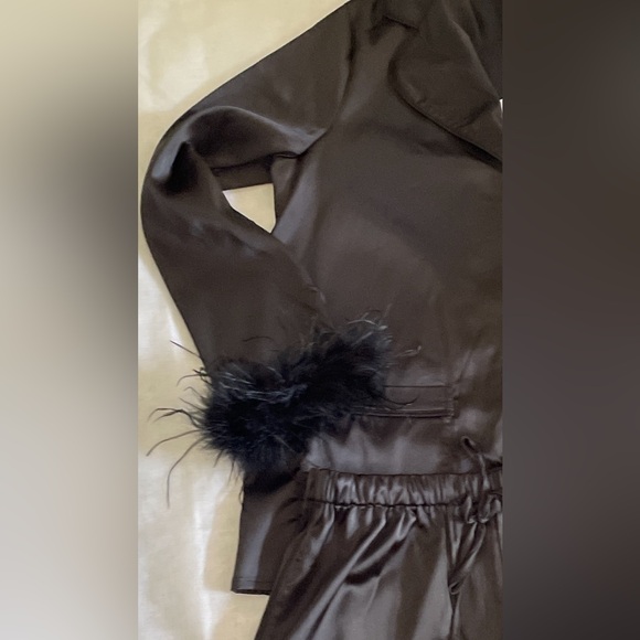 NWT Buddy Love Black Satin Large Pajama Set with Feather Cuffs - Picture 4 of 12